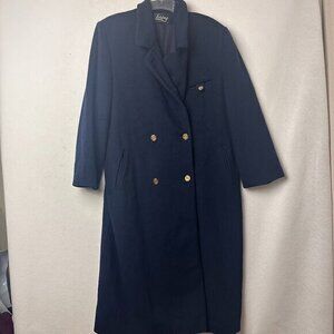 Loring Forstmann Coat women 16 long blue wool gold buttons‎ double breasted VTG